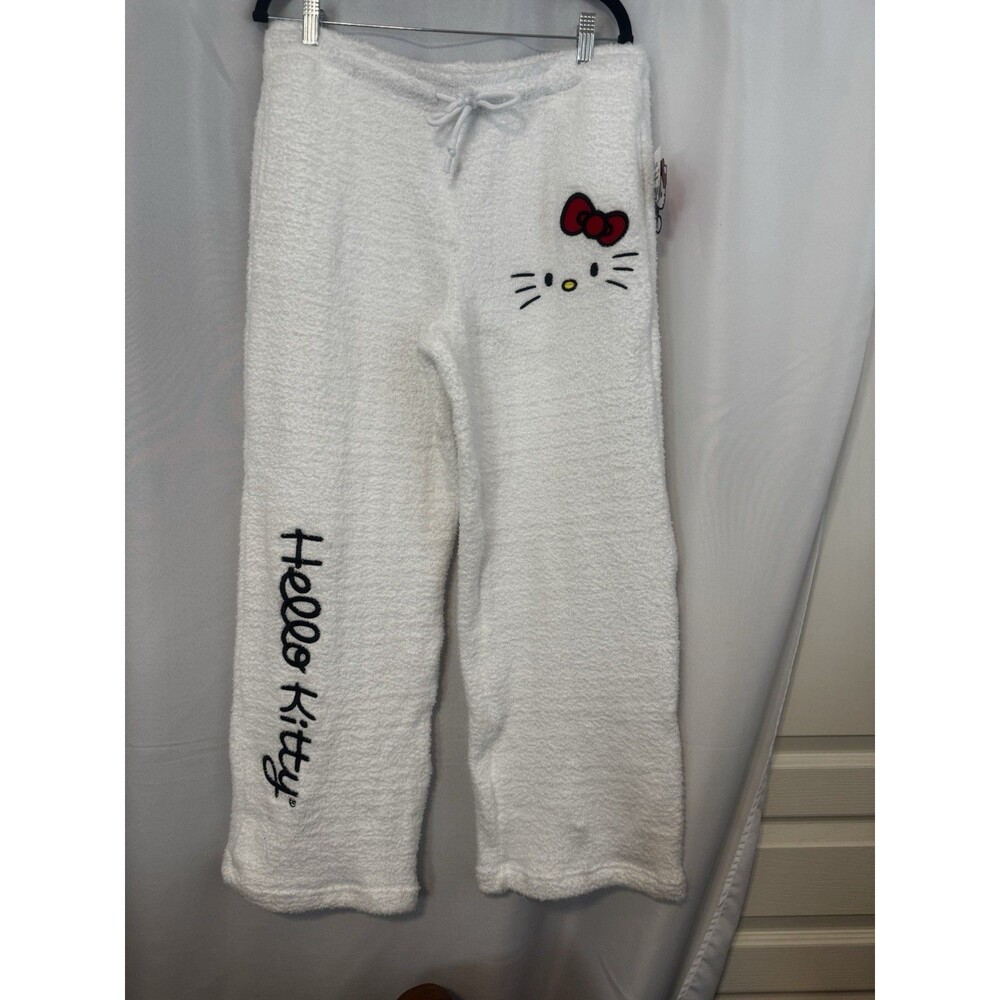 Hello Kitty Sanrio Women's White Fleece Pajama Pants Drawstring Size L